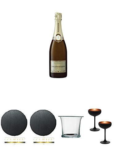 Louis Roederer Champagner Brut Premier 0,75 Liter + Schiefer Glasuntersetzer RUND ca. 9,5 cm Durchmesser + Schiefer Glasuntersetzer RUND ca. 9,5 cm Durchmesser + Sekt/Champagnerkühler mundgeblasen 1 Stück - 2000055 + Sektschale/Champagnerschale Stölzle 2 von Unbekannt