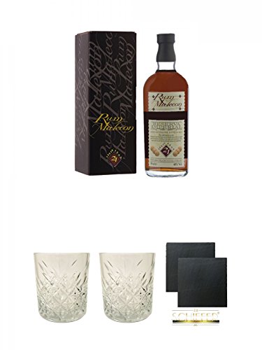 Malecon Reserva Imperial Rum 21 Jahre Panama 0,7 Liter + Rum Glas 1 Stück + Rum Glas 1 Stück + Schiefer Glasuntersetzer eckig ca. 9,5 cm Ø 2 Stück von Unbekannt