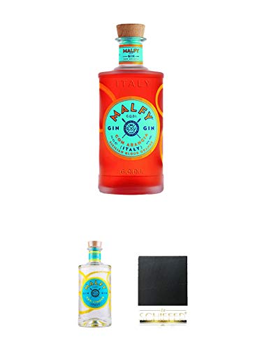 Malfy Gin Con ARANCIA 0,7 Liter + Malfy Gin Con LIMONE 0,7 Liter + Schiefer Glasuntersetzer eckig ca. 9,5 cm Durchmesser von Unbekannt