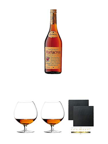 Mariacron Weinbrand 0,7 Liter + Cognacglas/Schwenker Stölzle 1 Stück - 103/18 + Cognacglas/Schwenker Stölzle 1 Stück - 103/18 + Schiefer Glasuntersetzer eckig ca. 9,5 cm Ø 2 Stück von Diverse