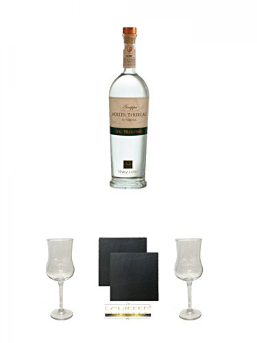 Marzadro MONOVITIGNO in purezza Mueller Thurgau 0,5 Liter + Marzadro Grappa Gläser mit Eichstrich 2cl und 4cl 1 Stück + Schiefer Glasuntersetzer eckig ca. 9,5 cm Ø 2 Stück + Marzadro Grappa Gläser mit Eichstrich 2cl und 4cl 1 Stück von Unbekannt