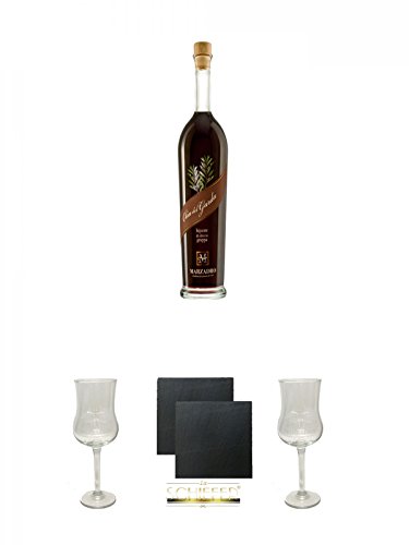 Marzadro Tradizione "LAGO di GARDA" Olia del Garda Likör 0,2 Liter + Marzadro Grappa Gläser mit Eichstrich 2cl und 4cl 1 Stück + Schiefer Glasuntersetzer eckig ca. 9,5 cm Ø 2 Stück + Marzadro Grappa Gläser mit Eichstrich 2cl und 4cl 1 Stück von Unbekannt