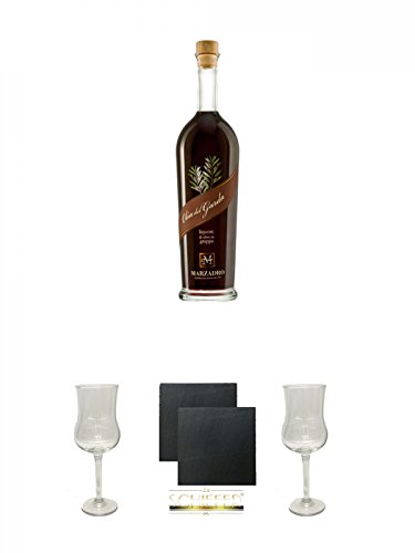 Marzadro Tradizione Olia del Garda Likör 0,7 Liter + Marzadro Grappa Gläser mit Eichstrich 2cl und 4cl 2 Stück + Schiefer Glasuntersetzer 2 Stück von Unbekannt