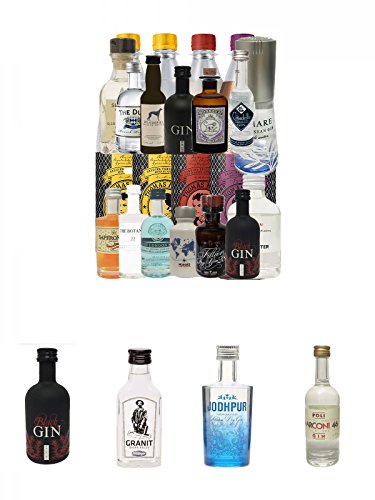 Mega Gin Probierset (14 Miniaturen) + 2 x Thomas Henry Tonic Liter, 1 x Spicy Ginger Liter & 1 x Ginger Ale Liter + Gansloser Black Gin Distillers Cut Deutschland 0,05 Liter Miniatur + GRANIT Bavarian Gin 0,04 Liter Miniatur + Jodhpur Premium London Dry von Unbekannt