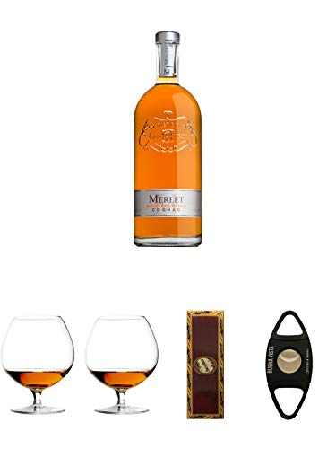 Merlet Cognac Brothers Blend 0,7 Liter + Cognacglas/Schwenker Stölzle 1 Stück - 103/18 + Cognacglas/Schwenker Stölzle 1 Stück - 103/18 + BrickHouse Streichhölzer + Buena Vista Zigarrencutter von Diverse