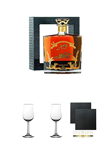 Millonario XO Reserva Especial Peru 0,7 Liter + 2 Bugatti Nosing Gläser mit Eichstrich 2cl und 4cl + 2 Schiefer Glasuntersetzer eckig ca. 9,5 cm Ø von Diverse