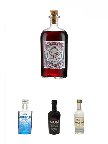 Monkey 47 SLOE GIN Schwarzwald Dry Gin 0,5 Liter + Jodhpur Premium London Dry Gin England 0,05 Liter MINI + Mom God Save the Gin England 0,05 Liter Miniatur + Poli Marconi 46 Gin 0,05 Liter Mini von Unbekannt