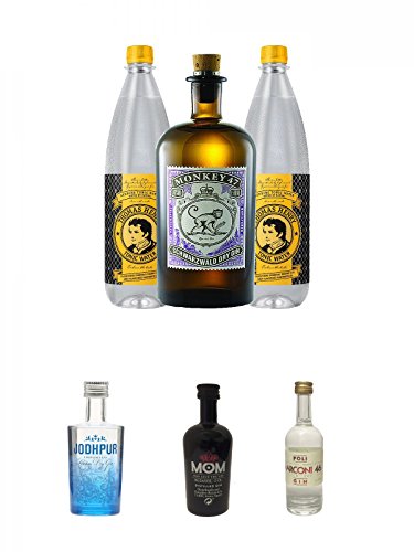 Monkey 47 Schwarzwald Dry Gin 0,5 Liter + 2 x Thomas Henry Tonic 1,0 Liter + Jodhpur Premium London Dry Gin England 0,05 Liter MINI + Mom God Save the Gin England 0,05 Liter Miniatur + Poli Marconi 46 Gin 0,05 Liter Mini von Unbekannt