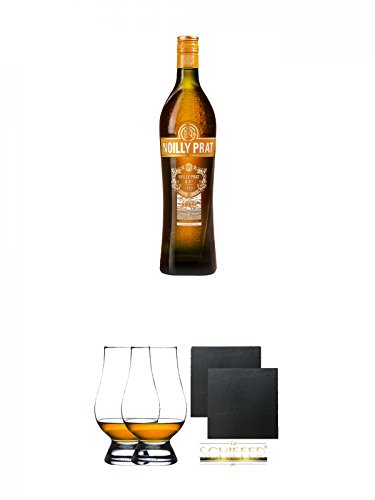 Noilly Prat AMBRE 0,75 Liter + The Glencairn Glas Stölzle 2 Stück + Schiefer Glasuntersetzer eckig ca. 9,5 cm Ø 2 Stück von Diverse