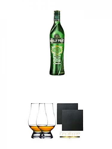 Noilly Prat Dry 0,75 Liter + The Glencairn Glas Stölzle 2 Stück + Schiefer Glasuntersetzer eckig ca. 9,5 cm Ø 2 Stück von Diverse