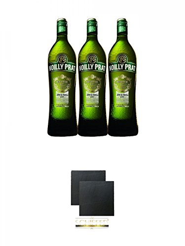 Noilly Prat Dry 3 x 0,75 Liter + Schiefer Glasuntersetzer eckig ca. 9,5 cm Ø 2 Stück von Diverse