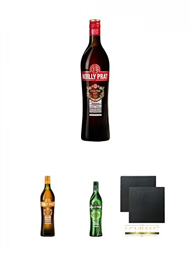 Noilly Prat ROUGE Dry 0,75 Liter + Noilly Prat AMBRE 0,75 Liter + Noilly Prat Dry 0,75 Liter + Schiefer Glasuntersetzer eckig ca. 9,5 cm Ø 2 Stück von Diverse