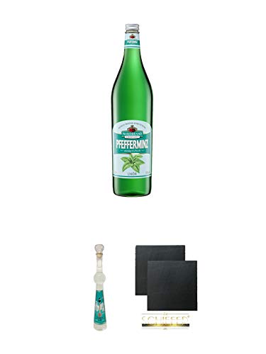 Nordbrand Pfefferminzlikör 3,0 Liter Magnum + Berliner Luft Fernsehturm Klarer Pfefferminzlikör 0,2 Liter + Schiefer Glasuntersetzer eckig ca. 9,5 cm Ø 2 Stück von Diverse