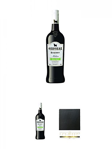 Osborne Gold Medium Sherry 0,75 Liter + Osborne Gold Medium Sherry 0,75 Liter + Schiefer Glasuntersetzer eckig ca. 9,5 cm Durchmesser von Unbekannt