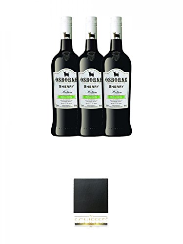 Osborne Gold Medium Sherry 3 x 0,75 Liter Sparpaket + Schiefer Glasuntersetzer eckig ca. 9,5 cm Durchmesser von Diverse