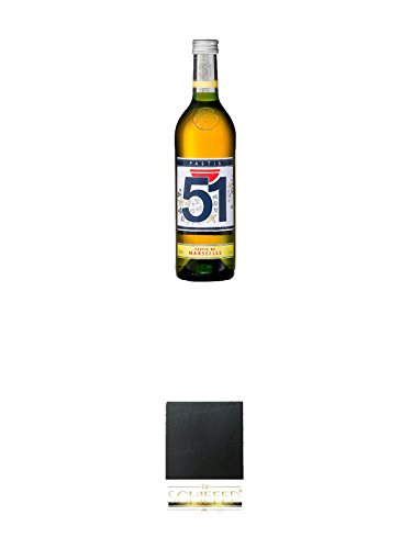 Pastis 51 Anis Liqeur 0,7 Liter + Schiefer Glasuntersetzer eckig ca. 9,5 cm Durchmesser von Unbekannt