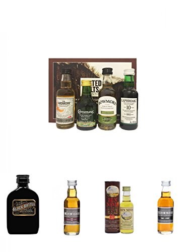 Peated Malts of Distinction 4 x 5 cl Miniaturen + Black Bottle (No Age) Blended Scotch Whisky 5 cl + Auchentoshan 12 Jahre Single Malt Whisky Miniatur 5 cl + Ben Nevis 10 Jahre Single Malt Whisky 5 cl + Auchentoshan Three Wood Single Malt Whisky Miniatur von Unbekannt