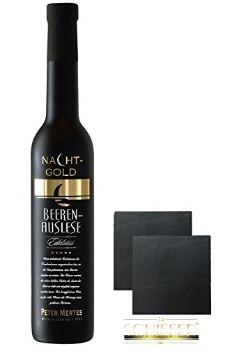 Peter Mertes Nachtgold Beerenauslese 0,375 Liter + Schiefer Glasuntersetzer eckig ca. 9,5 cm Ø 2 Stück von Unbekannt