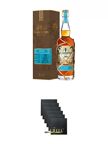 Plantation Rum Fiji Vintage Edition 2009 0,7 Liter + Schiefer Glasuntersetzer eckig 6 x ca. 9,5 cm Durchmesser von Diverse