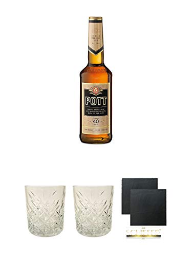 Pott Rum 40% 0,7 Liter + Rum Glas 1 Stück + Rum Glas 1 Stück + Schiefer Glasuntersetzer eckig ca. 9,5 cm Ø 2 Stück von Diverse