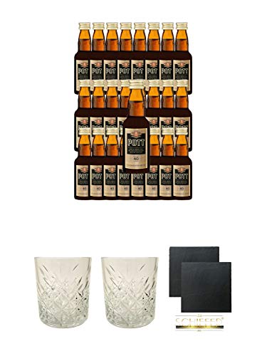 Pott Rum 40% Minis 25 x 0,04 Liter + Rum Glas 1 Stück + Rum Glas 1 Stück + Schiefer Glasuntersetzer eckig ca. 9,5 cm Ø 2 Stück von Diverse