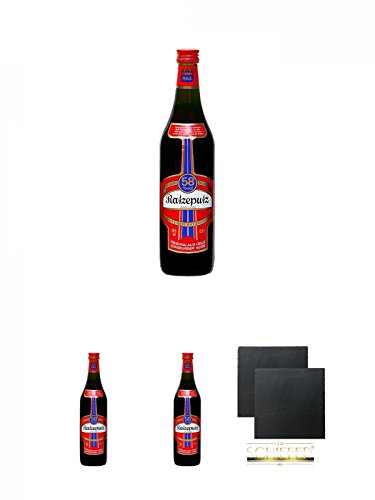 Ratzeputz Kräuterlikör 0,5 Liter + Ratzeputz Kräuterlikör 0,5 Liter + Ratzeputz Kräuterlikör 0,5 Liter + Schiefer Glasuntersetzer eckig ca. 9,5 cm Ø 2 Stück von Diverse