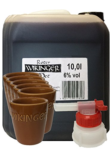 Roter Wikinger Met 10 Liter Kanister + Wikinger Tonbecher 6er Set + Ausgießer von Unbekannt