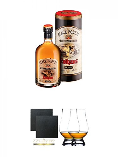 Rothaus Black Forest Single Malt Whisky 0,7 Liter + Schiefer Glasuntersetzer eckig ca. 9,5 cm Ø 2 Stück + The Glencairn Glass Whisky Glas Stölzle 2 Stück von Diverse