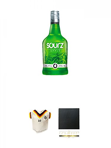 SOURZ Apple Likör 0,7 Liter + Cooltrik Kühlpad für Flaschen + Schiefer Glasuntersetzer eckig ca. 9,5 cm Durchmesser von Diverse