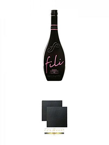 Sacchetto Fili Rosato IGT Vino Frizzante 0,75 Liter + Schiefer Glasuntersetzer eckig ca. 9,5 cm Ø 2 Stück von Unbekannt