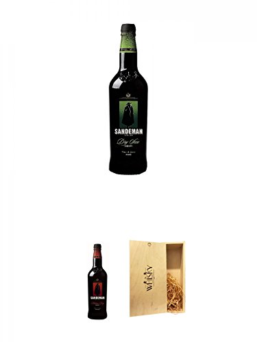 Sandeman Fino Sherry Spanien 0,75 Liter + Sandeman Medium Dry Sherry Spanien 0,75 Liter + 1a Whisky Holzbox für 2 Flaschen mit Schiebedeckel von Diverse