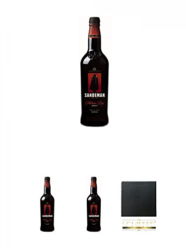 Sandeman Medium Dry Sherry Spanien 0,75 Liter + Sandeman Medium Dry Sherry Spanien 0,75 Liter + Sandeman Medium Dry Sherry Spanien 0,75 Liter + Schiefer Glasuntersetzer eckig ca. 9,5 cm Durchmesser von Diverse