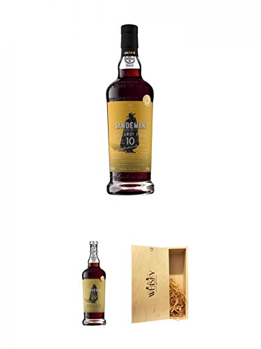 Sandeman Tawny Port 10 Jahre Portugal 0,75 Liter + Sandeman Tawny Port 20 Jahre Portugal 0,75 Liter + 1a Whisky Holzbox für 2 Flaschen mit Schiebedeckel von Diverse