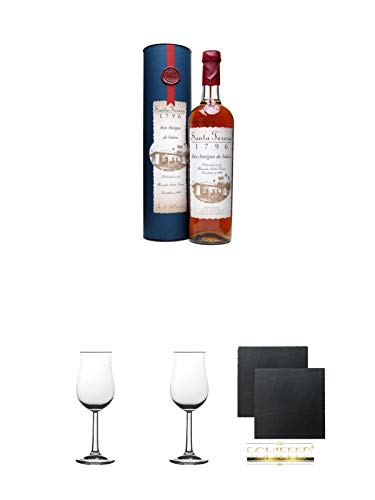 Santa Teresa 1796 Antiguo de Solera 15 Jahre Venezuela 0,7 Liter + 2 Bugatti Nosing Gläser mit Eichstrich 2cl und 4cl + 2 Schiefer Glasuntersetzer eckig ca. 9,5 cm Ø von Diverse