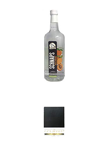 Schneejäger Premium Marillenbrand 38% 0,7 Liter + Schiefer Glasuntersetzer eckig ca. 9,5 cm Durchmesser von Diverse