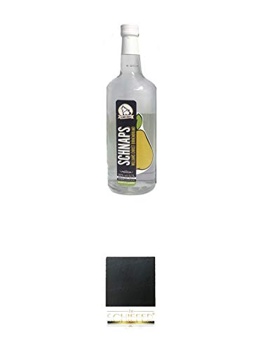 Schneejäger Premium Williams-Christ-Birne 38% 0,7 Liter + Schiefer Glasuntersetzer eckig ca. 9,5 cm Durchmesser von Diverse