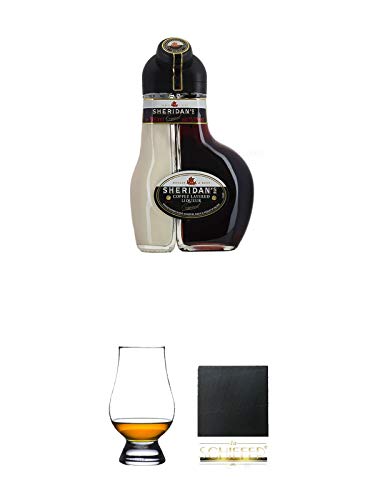 Sheridan's Coffee Irish Likör 0,5 Liter + The Glencairn Glass Whisky Glas Stölzle 1 Stück + Schiefer Glasuntersetzer eckig ca. 9,5 cm Durchmesser von Diverse