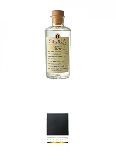 Sibona Grappa DI CHARDONNAY Italien 0,5 Liter + Schiefer Glasuntersetzer eckig ca. 9,5 cm Durchmesser von Diverse