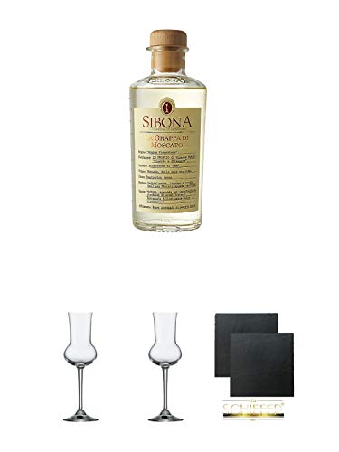 Sibona Grappa DI MOSCATO Italien 0,5 Liter + Grappaglas Stölzle 1 Stück - 205/26 + Grappaglas Stölzle 1 Stück - 205/26 + Schiefer Glasuntersetzer eckig ca. 9,5 cm Ø 2 Stück von Unbekannt