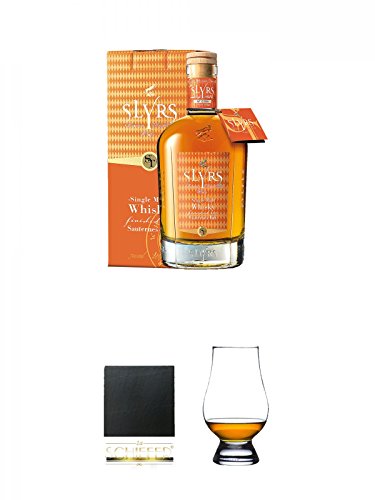 Slyrs Bavarian Whisky - Sauternes - Fass Deutschland 0,7 Liter + Schiefer Glasuntersetzer eckig ca. 9,5 cm Durchmesser + The Glencairn Glass Whisky Glas Stölzle 1 Stück von Diverse