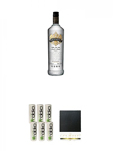 Smirnoff Vodka Black Label 1,0 Liter + Moloko Softdrink 6 x 0,25 Liter + Schiefer Glasuntersetzer eckig ca. 9,5 cm Durchmesser von Unbekannt