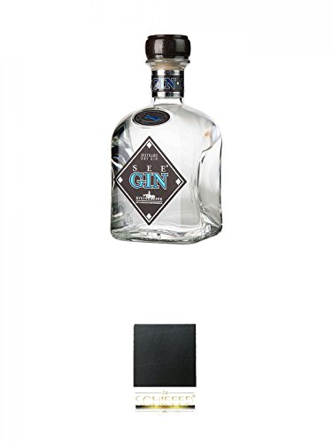 Steinhauser See Gin Bodensee Dry Gin Deutschland 0,7 Liter + Schiefer Glasuntersetzer eckig ca. 9,5 cm Durchmesser von Diverse