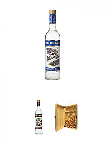 Stolichnaya Raspberry Blueberi Vodka 37,5% 0,7 Liter + Stolichnaya Raspberry Vodka 37,5% 0,7 Liter + 1a Whisky Holzbox für 2 Flaschen mit Hakenverschluss von Unbekannt