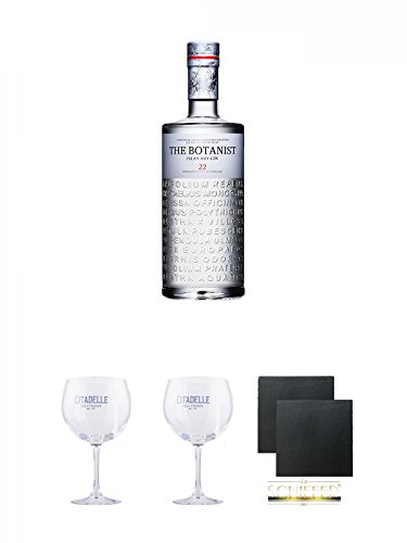 The Botanist Islay Dry Gin 0,7 Liter neue Aufmachung + Citadelle Ballon GIN Glas 1 Stück + Citadelle Ballon GIN Glas 1 Stück + Schiefer Glasuntersetzer eckig ca. 9,5 cm Ø 2 Stück von Diverse