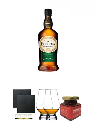 The Dubliner Irish Whisky 0,7 Liter + Schiefer Glasuntersetzer eckig ca. 9,5 cm Ø 2 Stück + The Glencairn Glass Whisky Glas Stölzle 2 Stück + Redbreast 12 Jahre Himbeere Marmelade 150 Gramm Glas von Diverse