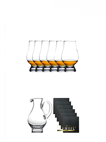 The Glencairn Glass Whisky Glas Stölzle 6 Stück + Wasserkrug Half Pint Serie The Glencairn Glass Stölzle + Schiefer Glasuntersetzer eckig 6 x ca. 9,5 cm Durchmesser von Diverse