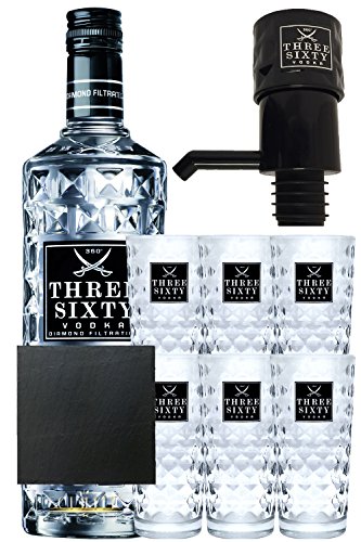 Three Sixty Vodka 3,0 Liter Geschenkset mit 6 Gläsern und Pumpe von Unbekannt