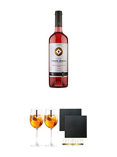 Torres SANTA DIGNA Rose Wein 0,75 Liter + Scavi & Ray Wein Glas 2 Stück + Schiefer Glasuntersetzer eckig ca. 9,5 cm Ø 2 Stück von Unbekannt