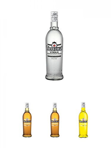 Trojka Vodka Pure Grain 0,7 Liter + Trojka Caramel Likör mit Wodka CARAMEL 0,7 + Trojka Caramel Likör mit Wodka CARAMEL 0,7 + Trojka Zitrone Likör mit Wodka YELLOW 0,7 Liter von Unbekannt