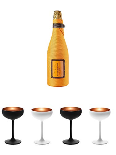 Veuve Clicquot Brut Champagner in Ice Jacket 0,75 Liter + 4 Stück Champagner Schalen in weiß und schwarz von Diverse